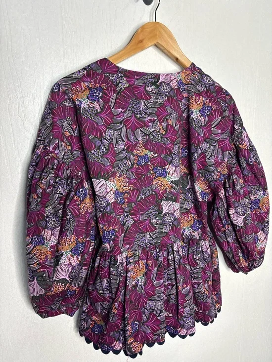 Kika Vargas For Target purple floral wrap top balloon sleeves size large - Picture 8 of 11